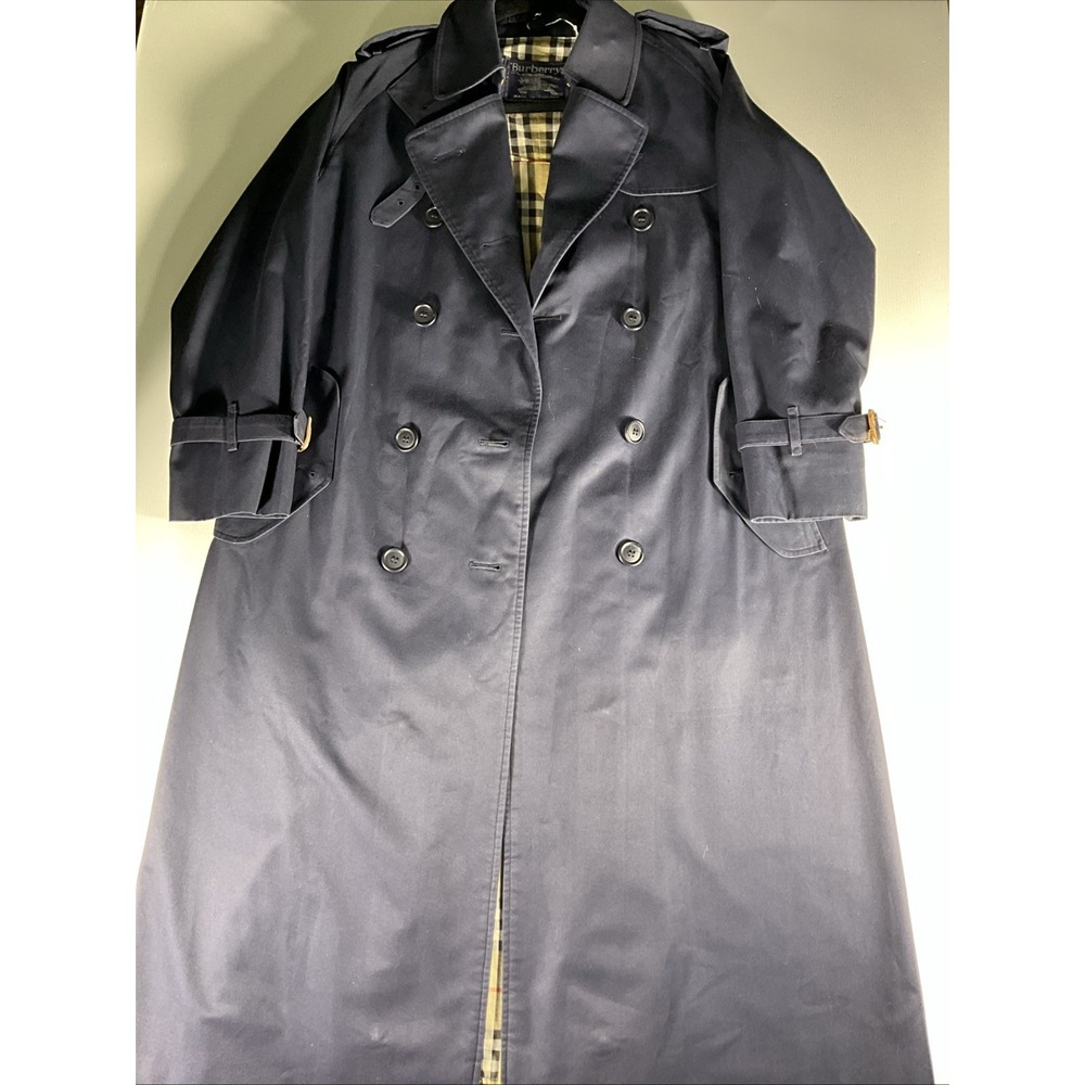 Vintage Burberrys Trench Coat Mens 44 Long Navy Blue Made in England Beltless